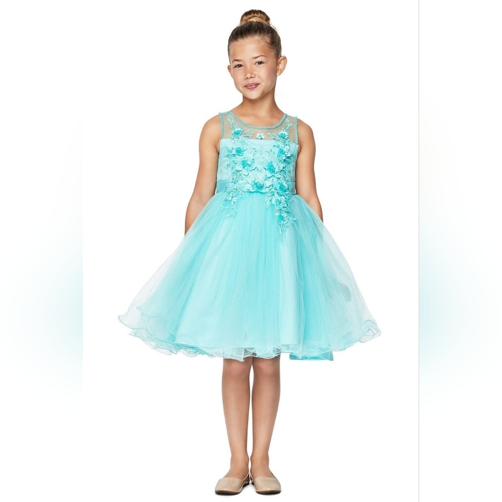 Elegant 3D Flower Aqua Dress